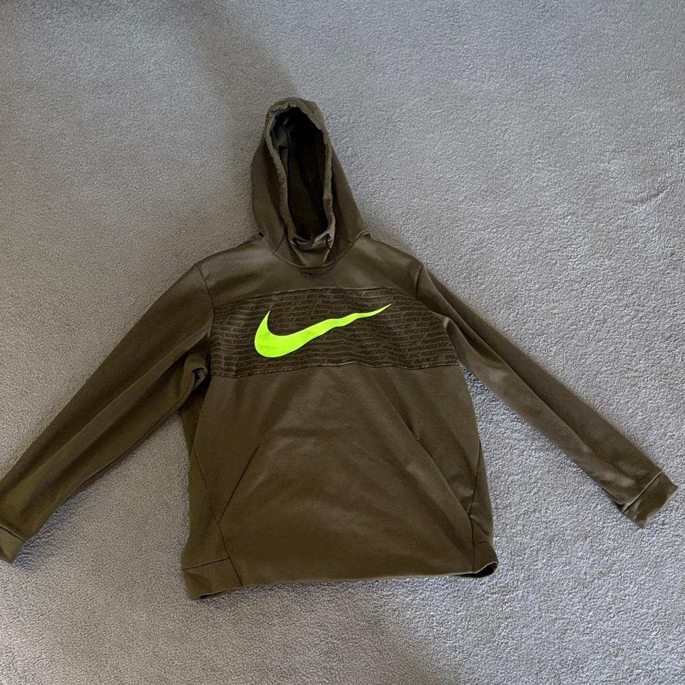 Nike Khaki Hoodie with Bright Yellow Swoosh